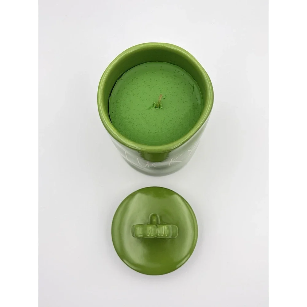 Rae Dunn Magenta Lucky Golden Amber Ceramic Jar Candle Clover Lid Green New
